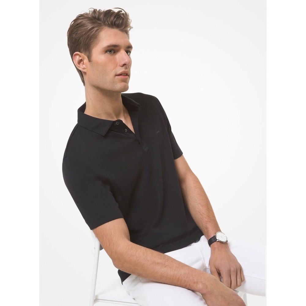 Michael Kors Mens Modern Fit Black Cotton Short Sleeve Polo Shirt Large MK Logo